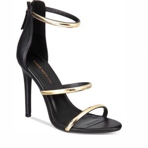 BeBe & Co black and gold 3 strap high heel